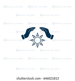 hands raised over the sun. vector illustration.