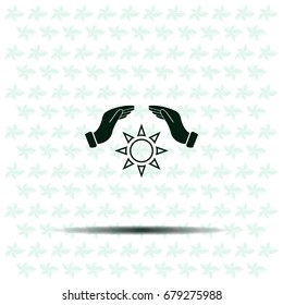 hands raised over the sun. vector illustration.