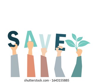 hands raised up save the world. Concept of energy conservation and environment. sustainable development concept. isolated on white background. vector illustation flat design. 