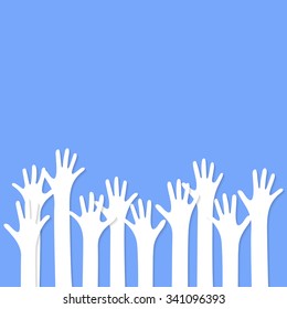 Hands raised up with shadow. Vector background