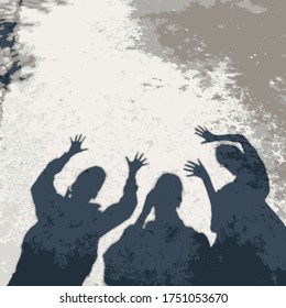 Hands raised. Silhouettes of people. Vector illustration.
