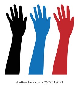 Hands raised up. Raised helping hands. vector interracial illustration