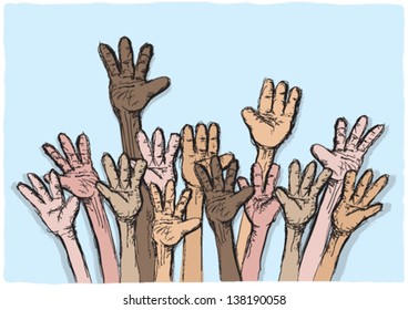 Hands raised up, vector drawing
