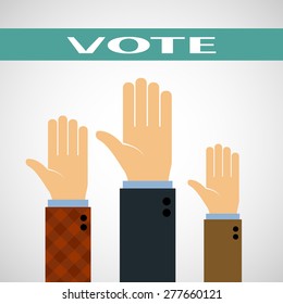 Hands raised up for a vote. Vector Image.