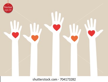 hands raising love with heart