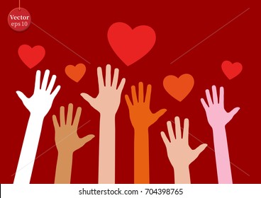 hands raising love with heart