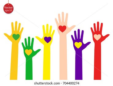 hands raising love with heart