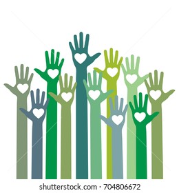 hands raising love with heart