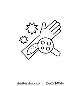 Hands rash magnifier bacterium icon. Simple line, outline vector of dermatology icons for ui and ux, website or mobile application