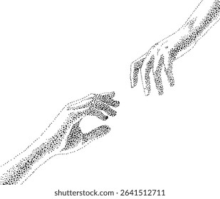 Hands reach out to each other. Monochrome concept for Valentine's Day. Black line isolated on white background. Stock vector illustration. hand drawn. Not AI, Vector illustration.