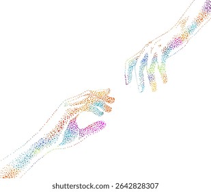 Hands reach out to each other. colored concept for Valentine's Day. Stock vector illustration. hand drawn. Not AI