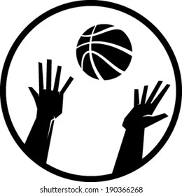 Hands reaching for basketball vector illustration