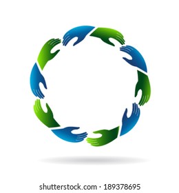 Hands reaching hands. Concept of teamwork, unity,community, friendly people.Vector icon