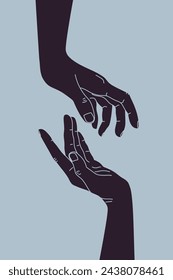 Hands reaching to each other. Hand gesture. Vector illustration