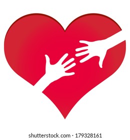 Hands reaching each other in heart symbol