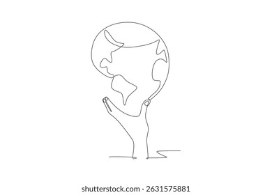 Hands reaching for the earth. World environment day concept one-line drawing