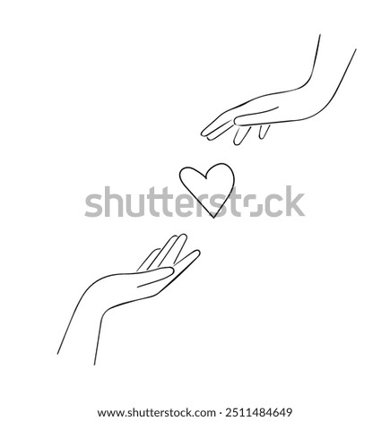 hands reaching for the heart black outline on transparent background