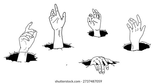 Hands Reaching Out from Holes, Struggle, Despair, and Hope Isolated background
