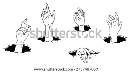 Hands Reaching Out from Holes, Struggle, Despair, and Hope Isolated background