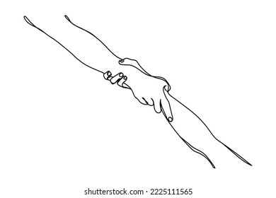 hands reaching out for love support help and care. Urge to touch concept. Concept of human relation, community, togetherness, symbolism, culture and history. Continuous line art of helping hand . Hope