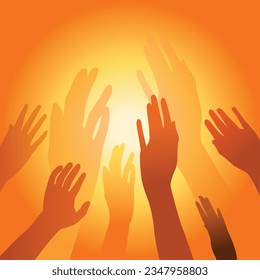 Hands reaching out, silhouette raised hand