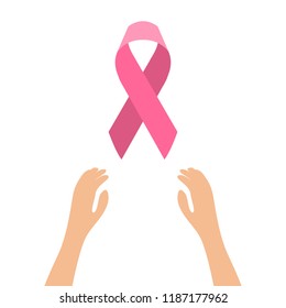 Hands reaching for the pink ribbon