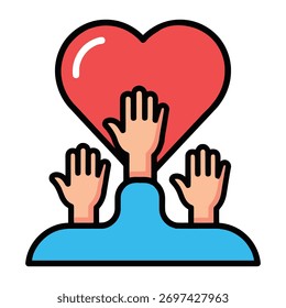 hands reaching up to a red heart, symbolizing love, support, and community