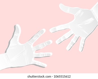 Hands are reaching to touch each other design with paper art