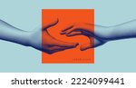 Hands reaching towards each other. Concept of human relation, togetherness or  partnership. 3D vector illustration. Design for banner, flyer, poster, cover or brochure.