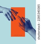 Hands reaching towards each other. Concept of human relation, togetherness or  partnership. 3D vector illustration. Design for banner, flyer, poster, cover or brochure.