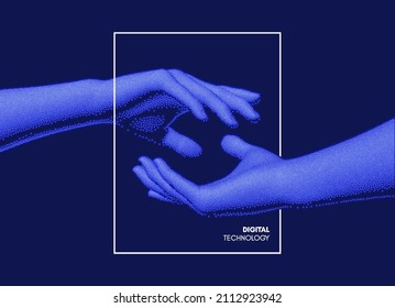 Hands reaching towards each other. Concept of human relation, togetherness or  partnership. 3D vector illustration. Can be used for advertising, marketing or presentation.