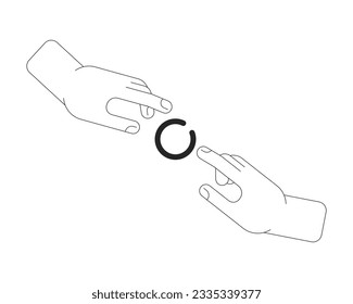Manos que se dirigen hacia el otro tirador de carga negro blanco. Cargador web ui diseño plano. Interfaz gráfica de usuario. Esbozar ilustración vectorial de dibujos animados sobre fondo blanco
