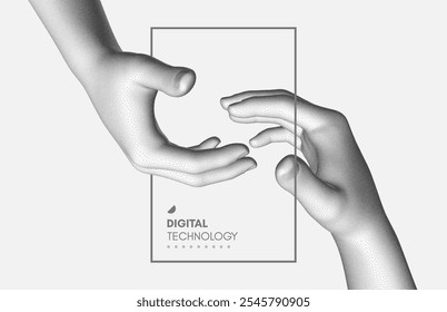 Manos que se acercan entre sí. Concepto de relación humana, unión o asociación. Ilustración vectorial 3D. Puede ser utilizado para publicidad, marketing o presentación.