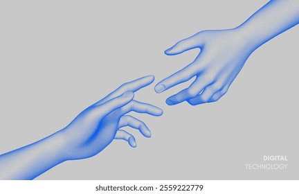 Hands reaching towards each other. Concept of human relation, togetherness or  partnership. 3D vector illustration. Design for banner, flyer, poster, cover or brochure.