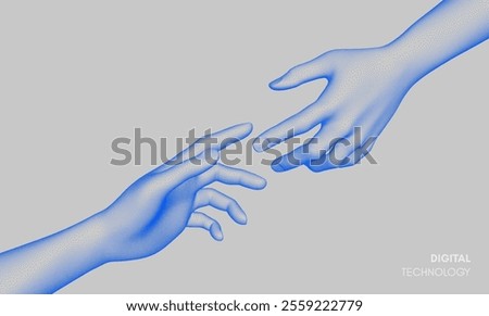 Hands reaching towards each other. Concept of human relation, togetherness or  partnership. 3D vector illustration. Design for banner, flyer, poster, cover or brochure.
