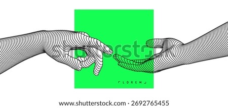 Hands reaching towards each other. Concept of human relation, togetherness or  partnership. 3D vector illustration. Can be used for advertising, marketing or presentation.
