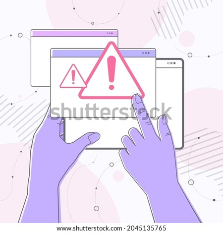 hands reacting to danger exclamation marks problem cyber attack hacking warning signal scam alert concept