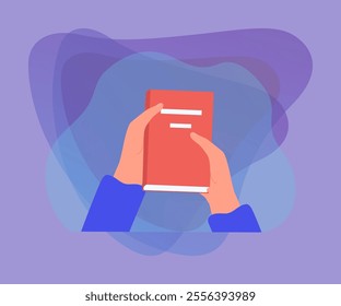 Hands of reader holding closed paper book for learning. Person reading literature from library, bookstore flat vector illustration. Knowledge concept for banner, website design or landing web page