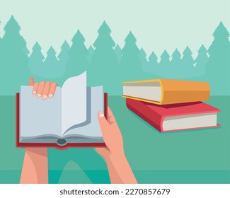 hands reading with books scene