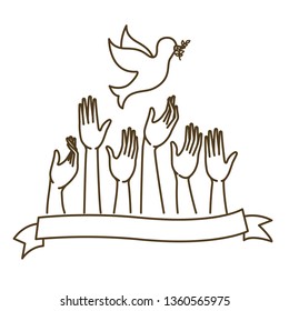 hands receiving pigeon isolated icon