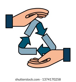 hands with recycle arrows symbol