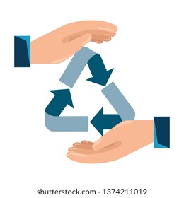 hands with recycle arrows symbol