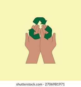 Hands with recycling icon vector illustration. Recycling for environmental protection symbol.
