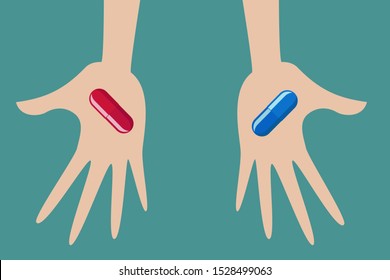 Hands With Red And Blue Pills Choice