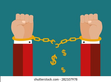 Hands in red jacket and gold handcuffs