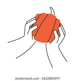 Hands with red pumpkin. Autumn harvest
