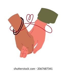 hands with red string of destiny concept