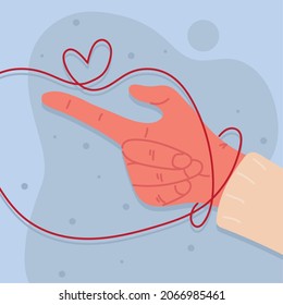 hands with red string of destiny design