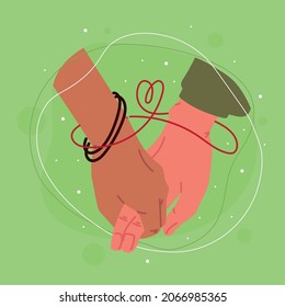 hands red string of fate, cartoon