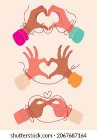 hands red string of fate, icons cartoon